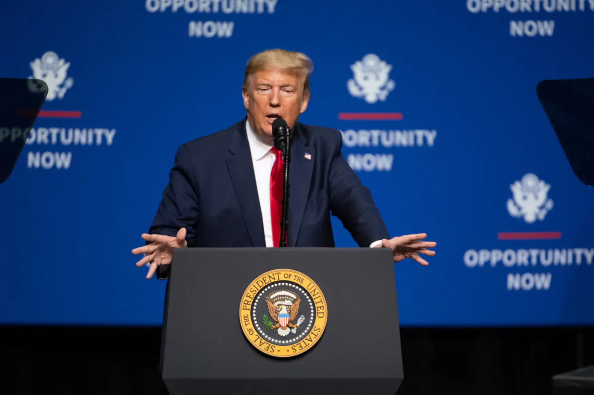 President Donald Trump speaks at Central Piedmont Community College in Charlotte, N.C., on Feb. 7, 2020. (Sean Rayford/Getty Images)