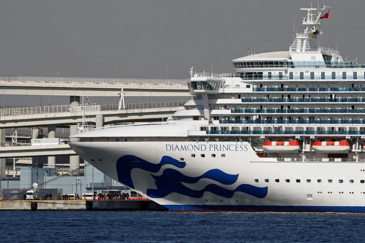 The cruise ship Diamond Princess, where dozens of passengers were tested positive for coronavirus, at Daikoku Pier Cruise Terminal in Yokohama, Japan, on Feb. 10, 2020. (Kim Kyung-Hoon/Reuters)
