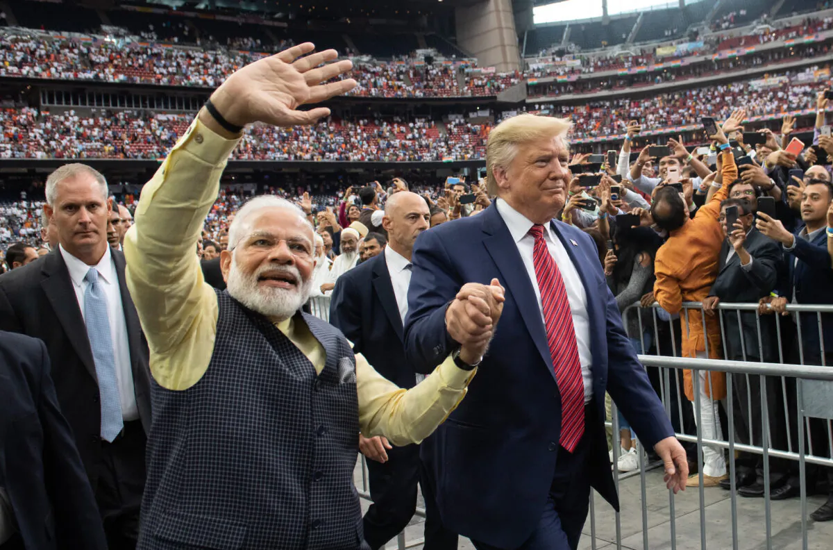 President Donald Trump and Indian Prime Minister Narendra Modi attend "Howdy, Modi!" at NRG Stadium in Houston, Texas, on Sept. 22, 2019. (Saul Loeb/AFP via Getty Images)