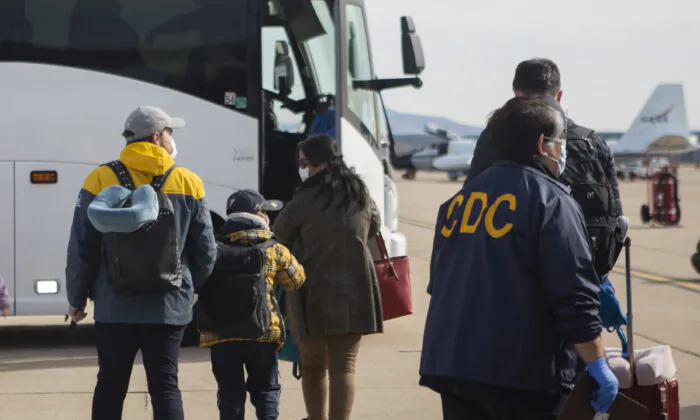 Evacuees from China arriving at Marine Corps Air Station in Miramar, Calif., on Feb. 5, 2020. (Krysten I. Houk/U.S. Department of Health and Human Services via AP)