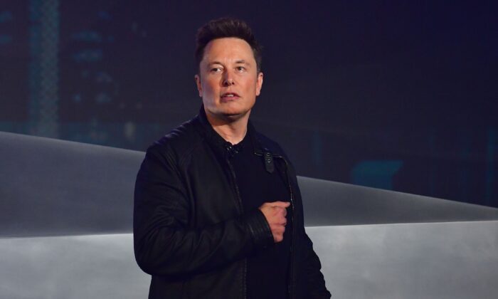 Tesla co-founder and CEO Elon Musk speaks during the unveiling of the all-electric battery-powered Tesla's Cybertruck at the Tesla Design Center in Hawthorne, Calif., on Nov. 21, 2019. (FREDERIC J. BROWN/AFP via Getty Images)