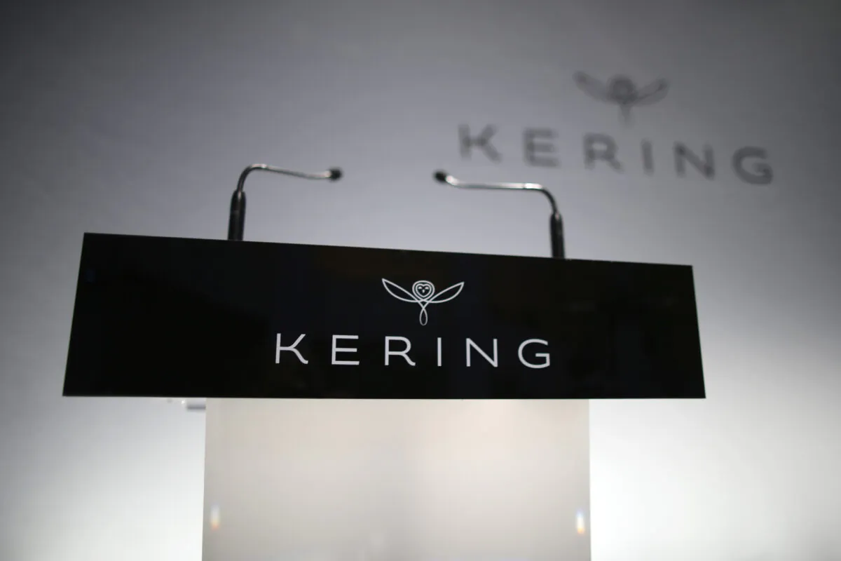 The logo of Kering is seen during the company's 2015 annual results presentation in Paris, France on Feb. 19, 2016. (Charles Platiau/Reuters)
