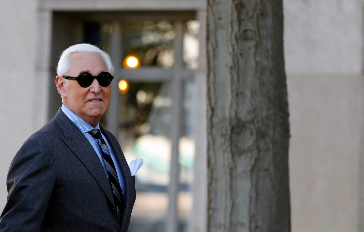 Roger Stone, former campaign adviser to President Donald Trump, arrives for the continuation of his criminal trial on charges of lying to Congress, obstructing justice and witness tampering at U.S. District Court in Washington on Nov. 13, 2019. (Yara Nardi/Reuters)