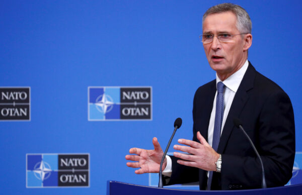 NATO Secretary General Jens Stoltenberg speaks at a news conference following a NATO defense ministers meeting at the Alliance headquarters in Brussels, Belgium February 12, 2020. (Francois Lenoir/Reuters)