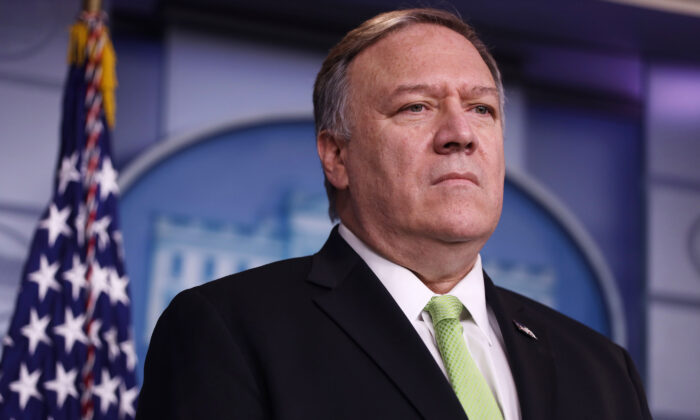 Secretary of State Mike Pompeo participates in a press briefing in the James S. Brady Press Briefing Room of the White House in Washington on Jan. 10, 2020  Alex Wong/Getty Images