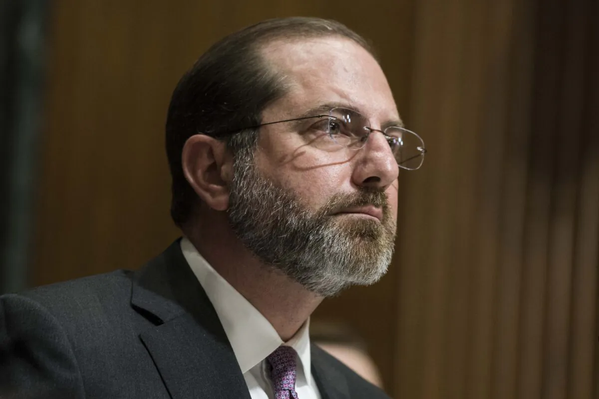 Secretary of Health and Human Services Alex Azar testifies before the Senate Finance Committee during a hearing on President Donald Trump's FY2021 Budget in the Dirksen Senate Office Building in Washington on Feb. 13, 2020. (Sarah Silbiger/Getty Images)