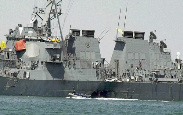 damaged hull of the USS Cole