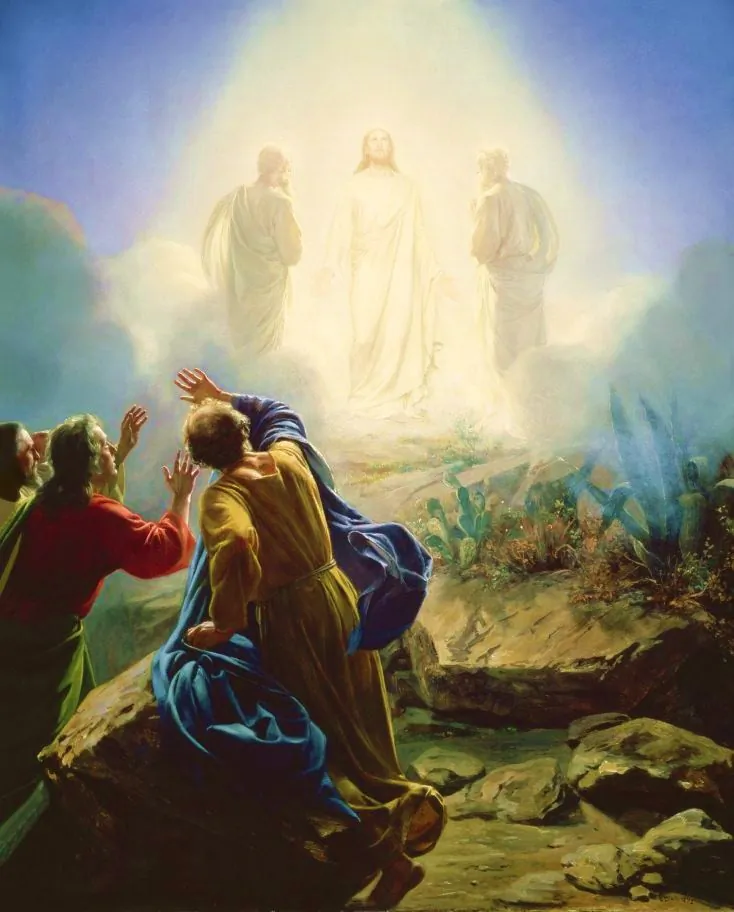 Jesus was transfigured in a blinding light. “Transfiguration of Jesus” by Carl Bloch. (PD-US)
