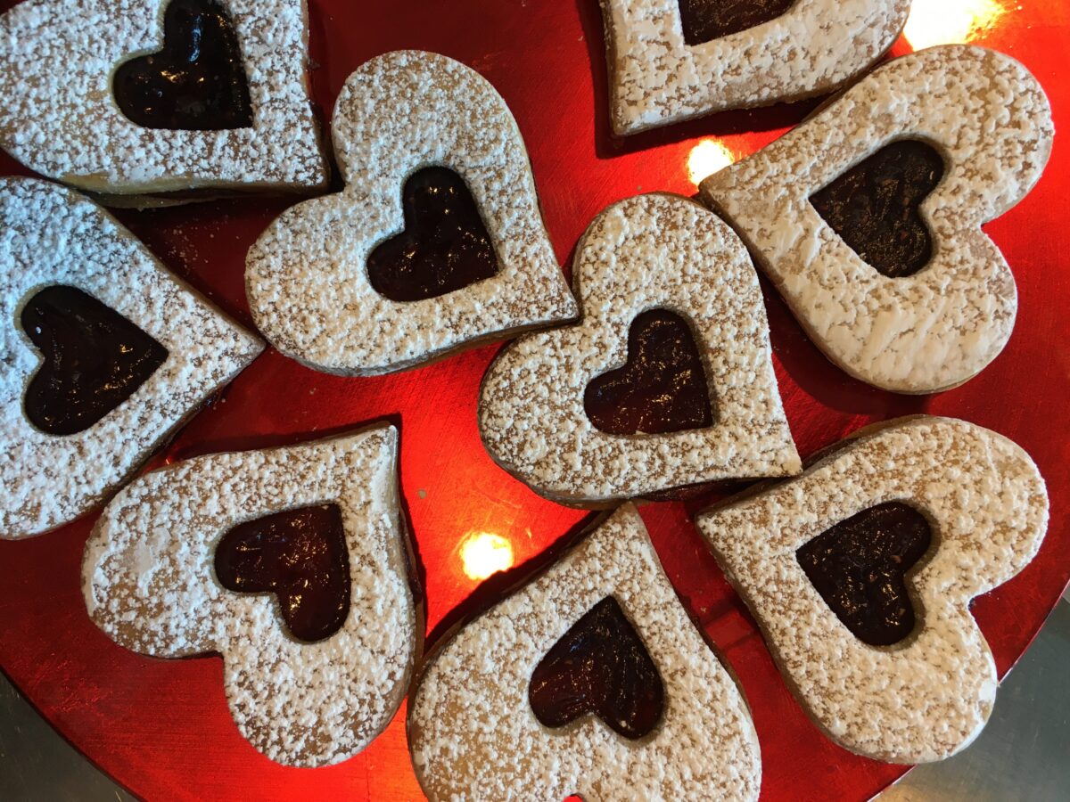 Valentine butter cookies with raspberry jam. (Christina Ferrari)