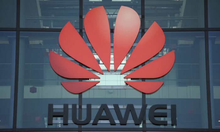 The logo of Chinese company Huawei at its main UK offices in Reading, west of London, on Jan. 28, 2020. (DANIEL LEAL-OLIVAS/AFP via Getty Images)