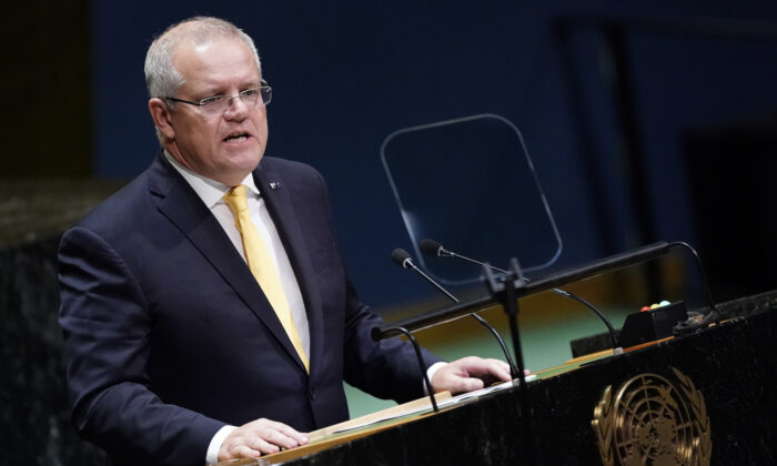 Australian Prime Minister Scott Morrison addresses the 74th session of the United Nations General Assembly at U.N. headquarters in New York City, New York, on Sept. 25, 2019. (Reuters/Carlo Allegri)
