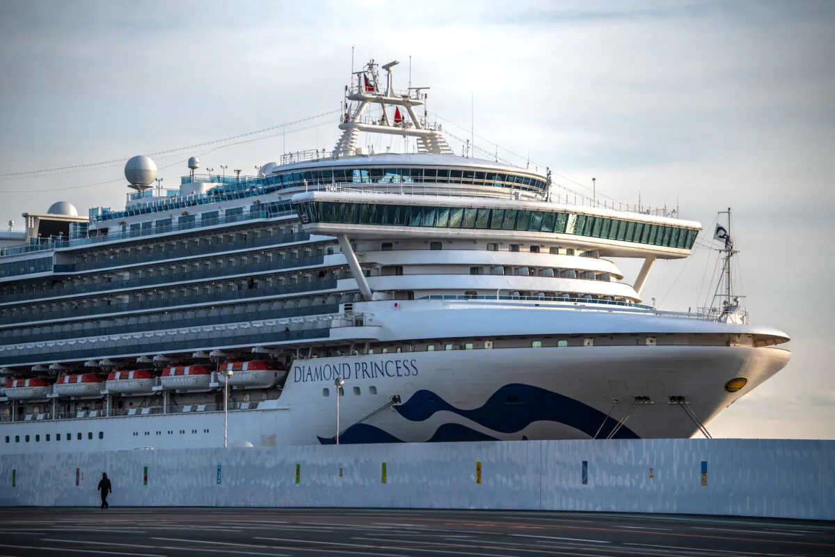 The Diamond Princess cruise ship sits docked at Daikoku Pier in quarantine in Yokohama, Japan, on Feb. 7, 2020. (Carl Court/Getty Images)