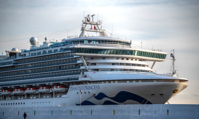 The Diamond Princess cruise ship sits docked at Daikoku Pier in quarantine in Yokohama, Japan on Feb. 7, 2020. (Carl Court/Getty Images)