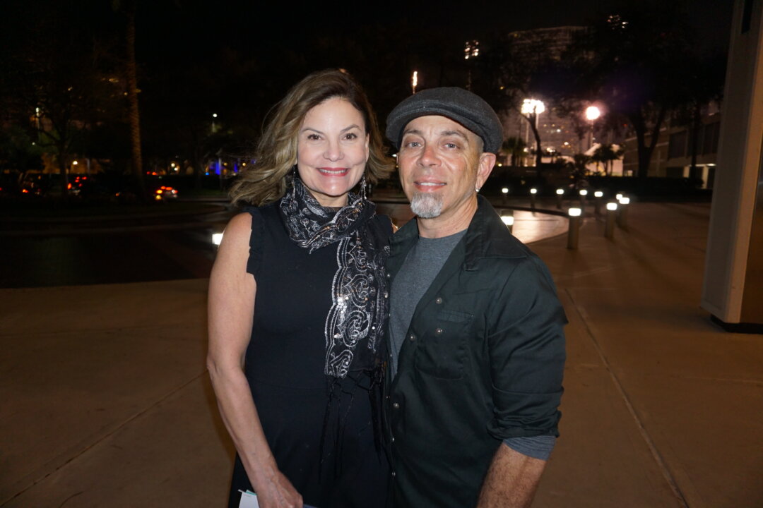 Angelo Collura (R), a professional drummer for popular bands, and his wife Angelia Tellone, a personal assisstant, attended Shen Yun Performing Arts at the Mahaffey Theater in St. Petersburg, Florida, Feb. 15, 2020. (Sally Sun/The Epoch Times)