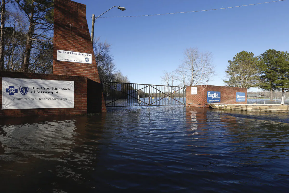 A soccer complex in northeast Jackson, Miss., on Feb. 14, 2020, is underwater from flooding. (Rogelio V. Solis/AP Photo)