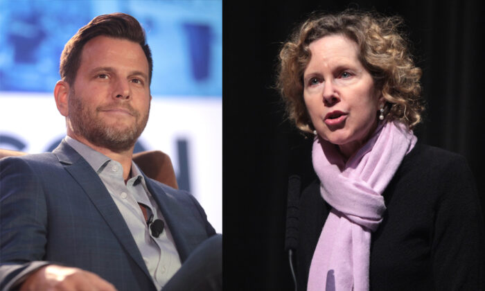 Left: Dave Rubin speaks at an event in Austin, Texas, on Sept. 6, 2019. Right: Heather Mac Donald speaks at a talk hosted by the Center for Political Thought & Leadership at Arizona State University, in Tempe, Arizona, on Nov. 12, 2015. (Gage Skidmore/Wikimedia Commons)
