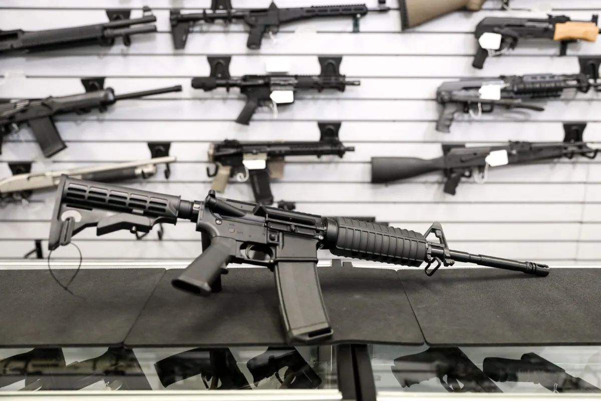 An AR-15 semi-automatic rifle at a gun shop in Richmond, Va., on Jan. 13, 2020. (Samira Bouaou/The Epoch Times)
