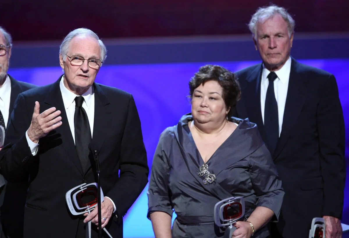  Actor Alan Alda, Actress Kellye Nakahara Wallet and Actor Wayne Rogers onstage at the 7th Annual TV Land Awards held at Gibson Amphitheatre on April 19, 2009 in Unversal City, California. (Alberto E. Rodriguez/Getty Images)