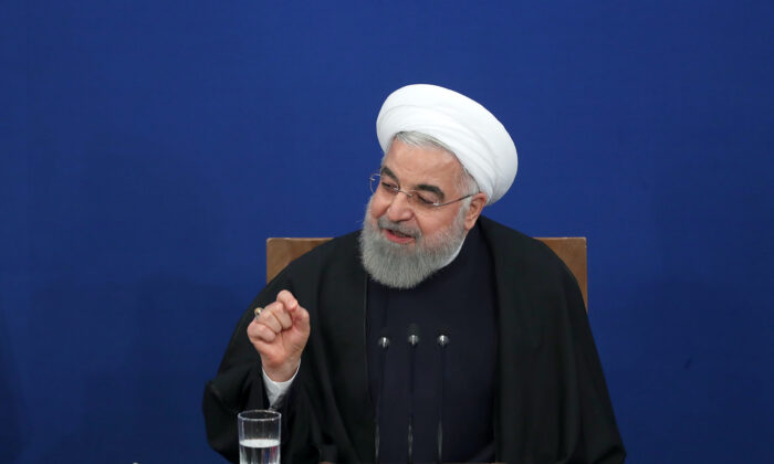 Iranian President Hassan Rouhani speaks during a news conference in Tehran, Iran on Feb. 16, 2020. (Official Presidential website/Handout via Reuters)