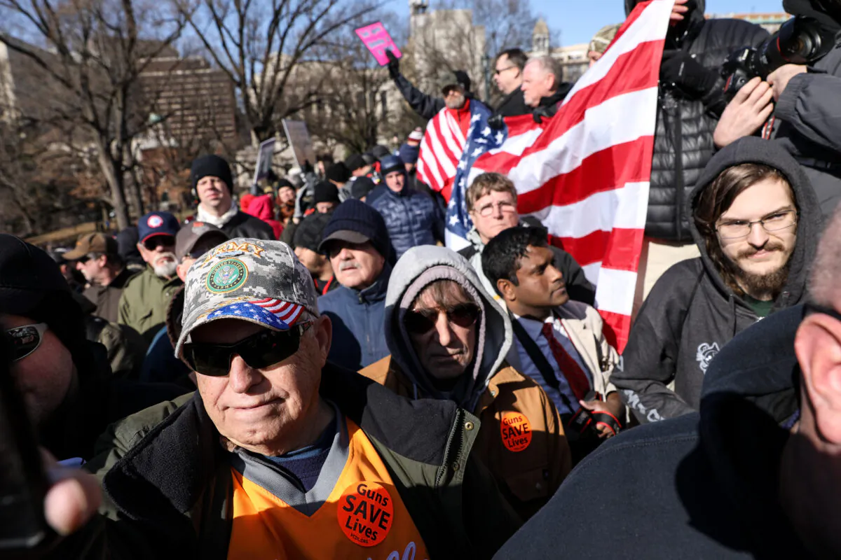 Gun rights advocates take part in a rally at the Virginia State Capitol in Richmond on Jan. 20, 2020. (Samira Bouaou/The Epoch Times)