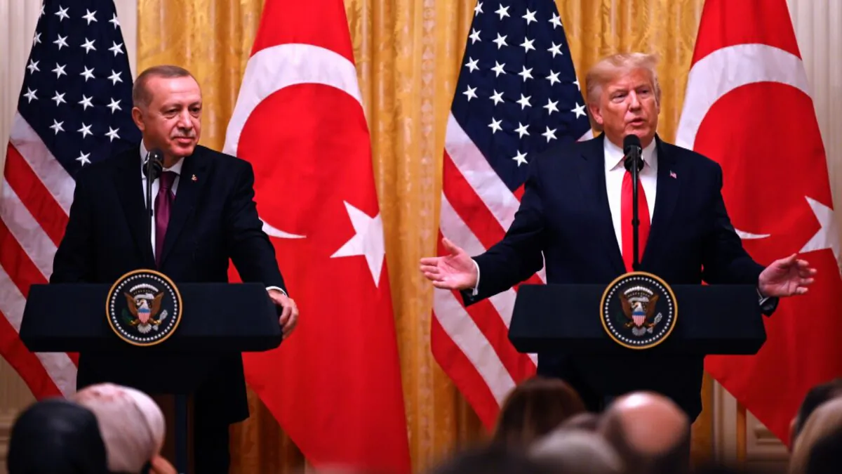 U.S. President Donald Trump and Turkey's President Recep Tayyip Erdogan take part in a joint press conference in the East Room of the White House in Washington on Nov. 13, 2019. (Jim Watson/AFP via Getty Images)