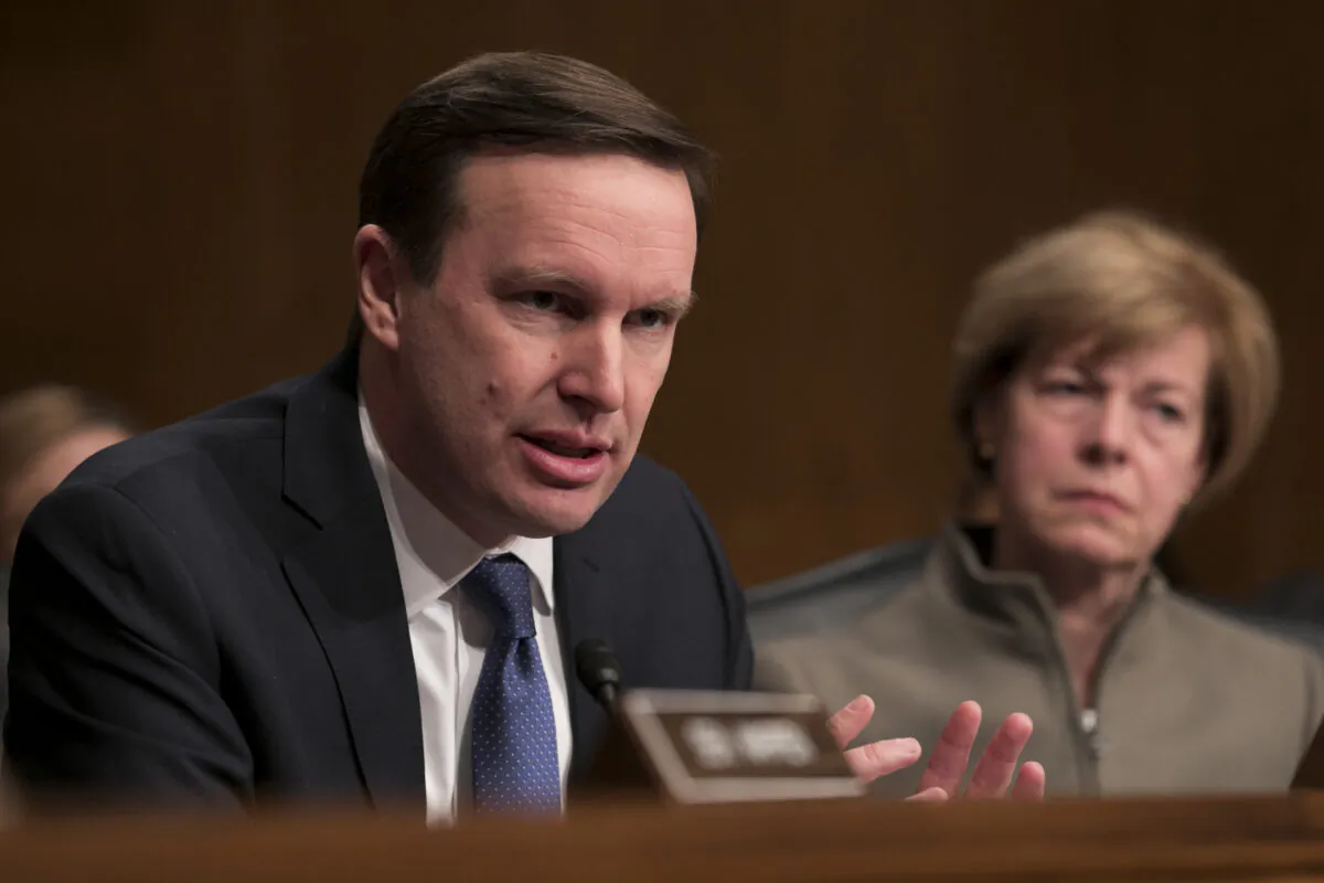 Sen. Chris Murphy (D-Conn.) at a Senate hearing in Washington on Feb. 8, 2018. (Samira Bouaou/The Epoch Times)