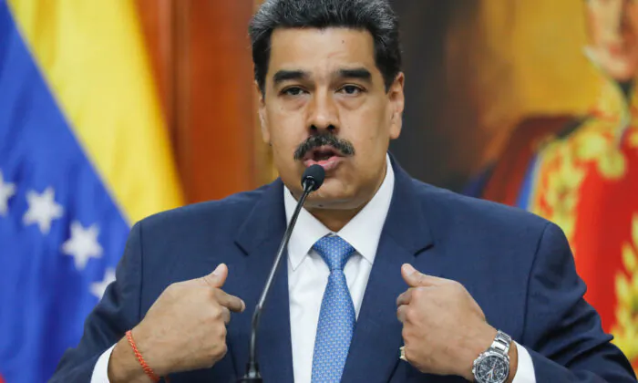 Venezuelan regime leader Nicolás Maduro gives a press conference in Caracas, Venezuela, on Feb. 14, 2020. (Ariana Cubillos/AP Photo)