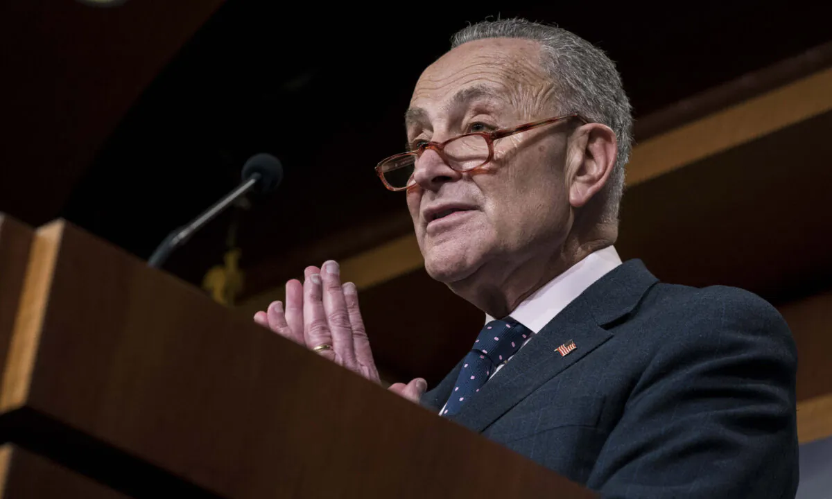 Minority Leader Sen. Chuck Schumer (D-N.Y.) participates in a news conference following the bipartisan Senate vote on the War Powers Resolution on Iran at the Capitol in Washington on Feb. 13, 2020.  Sarah Silbiger/Getty Images