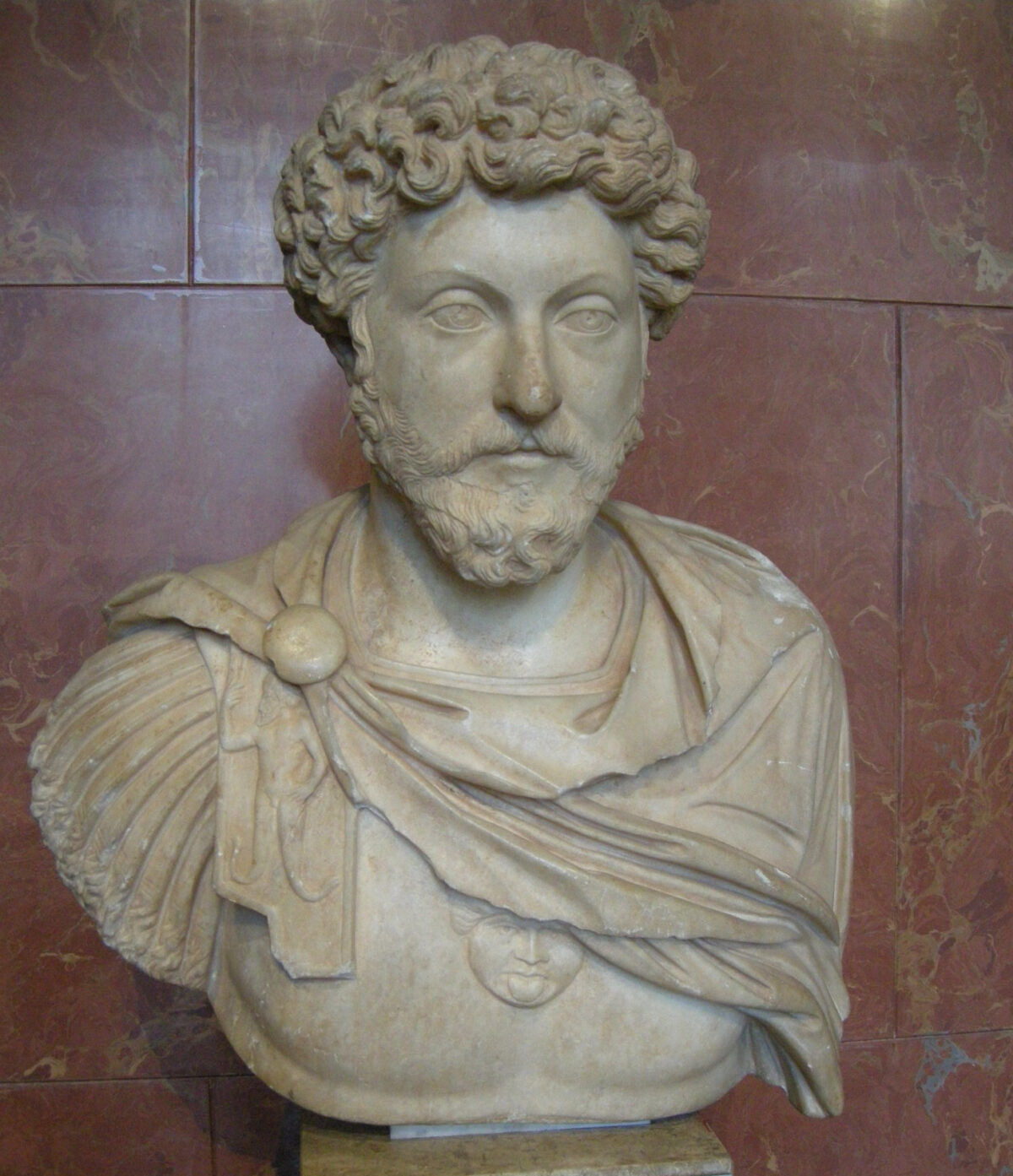 Marcus Aurelius wrote a handbook on character building. A bust of Marcus Aurelius, circa A.D. 161, from Probalinthos, Attica in Greece, now in the Louvre. (CC BY 2.5)