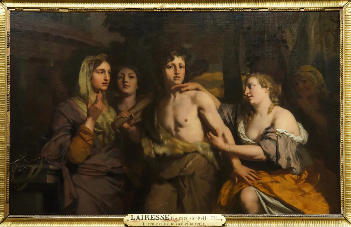 “Hercules Between Vice and Virtue,” second half of 17th century, by Gérard de Lairesse. Oil on Canvas, 44 inches by 71.2 inches. Louvre Museum, Paris. (Public Domain)