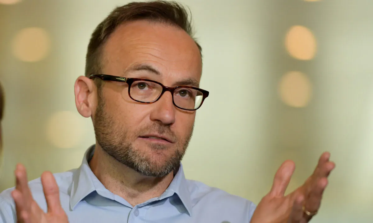 New Greens Leader Adam Bandt speaks to media in Canberra, Australia, on Feb. 4, 2020. (Tracey Nearmy/Getty Images)