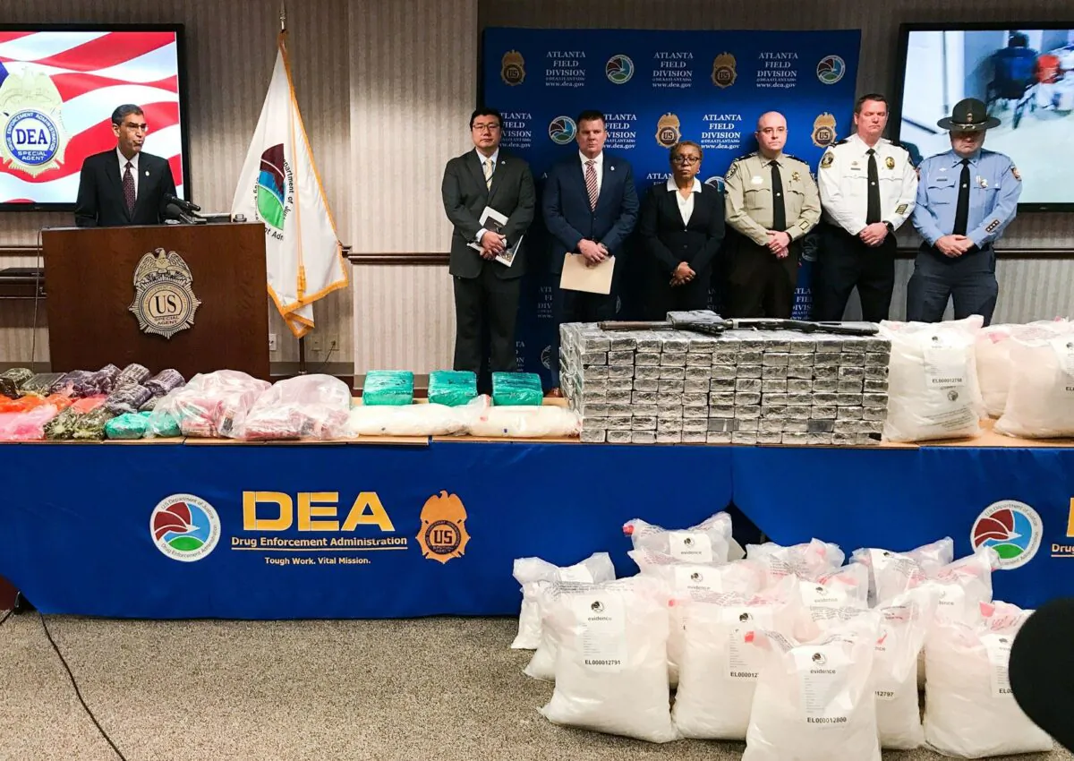U.S. Drug Enforcement Administration Acting Administrator Uttam Dhillon announced the launch of Operation Crystal Shield at a news conference in Atlanta on Feb. 20, 2020. (Angie Wang/AP Photo)