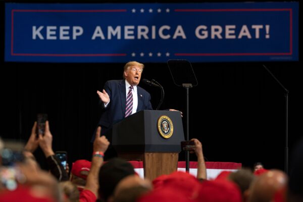 President Donald Trump delivers remarks at a Keep America Great rally in Las Vegas