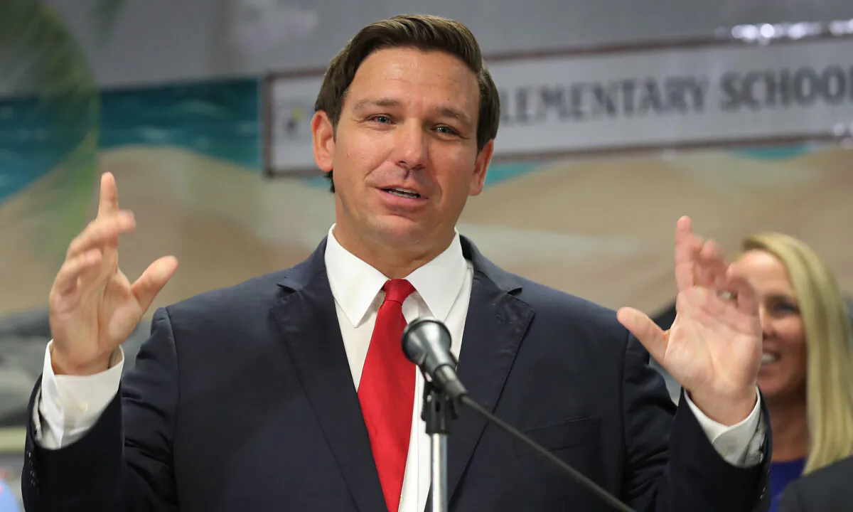 Florida Gov. Ron DeSantis announces that he wants to raise the minimum starting salary for teachers during a press conference held at Bayview Elementary School in Fort Lauderdale, Florida, on Oct. 7, 2019. (Joe Raedle/Getty Images)