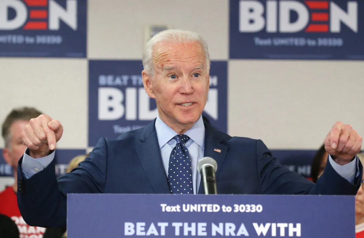 Democratic presidential candidate former Vice President Joe Biden speaks about his plan to curb gun violence in Las Vegas, Nev., on Feb. 20, 2020. (Mario Tama/Getty Images) 