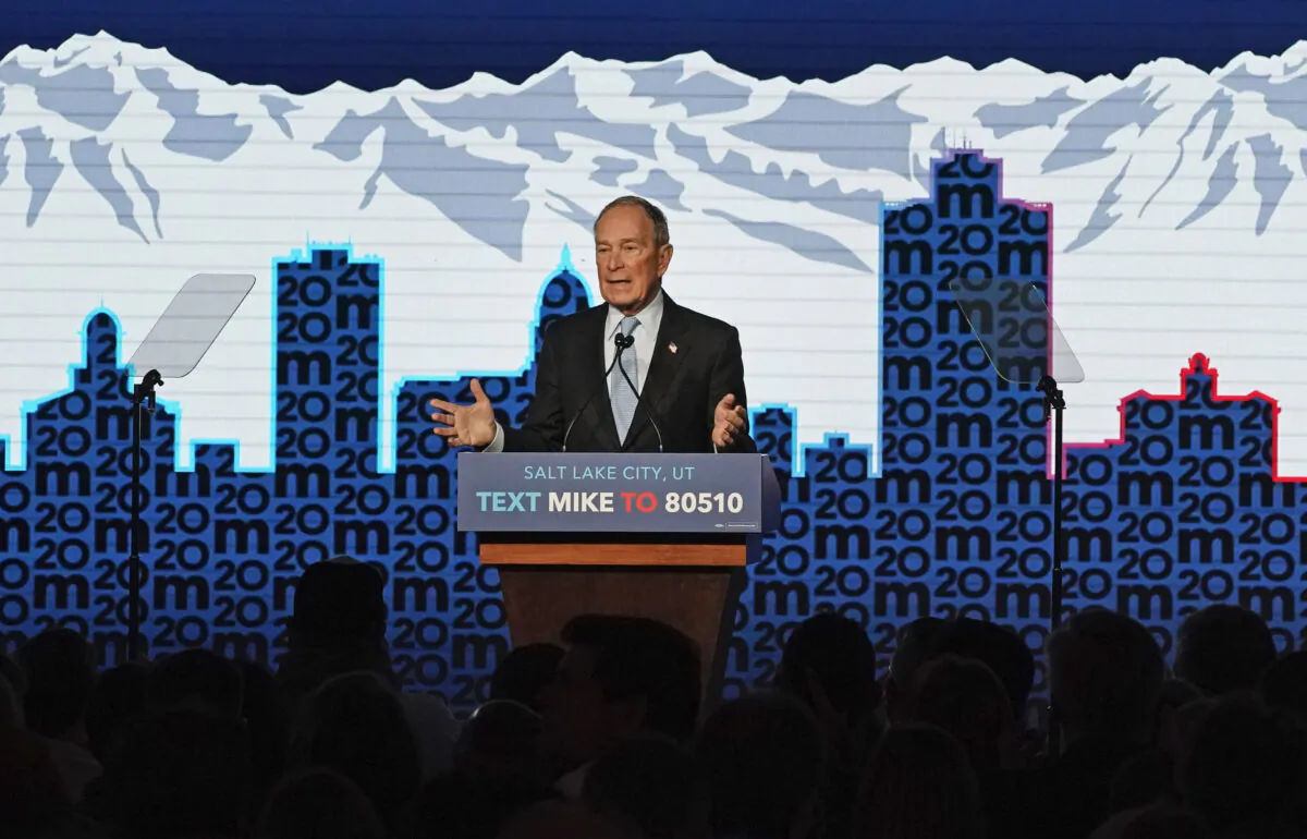 Democratic presidential candidate, Mike Bloomberg talks to supporters at a rally in Salt Lake City, Utah on Feb. 20, 2020. (George Frey/Getty Images)