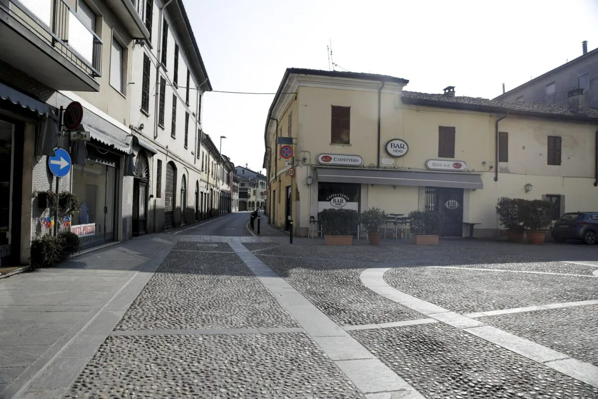 A deserted road in the town of Codogno, near Lodi, Northern Italy on Feb. 22, 2020. (Luca Bruno/AP Photo)