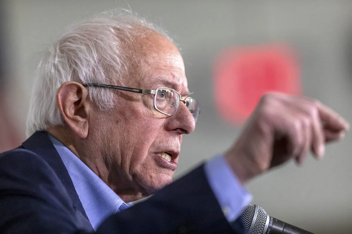 Democratic presidential candidate Sen. Bernie Sanders speaks during a news conference in Santa Ana, Calif., on Feb. 21, 2020. (David McNew/Getty Images)
