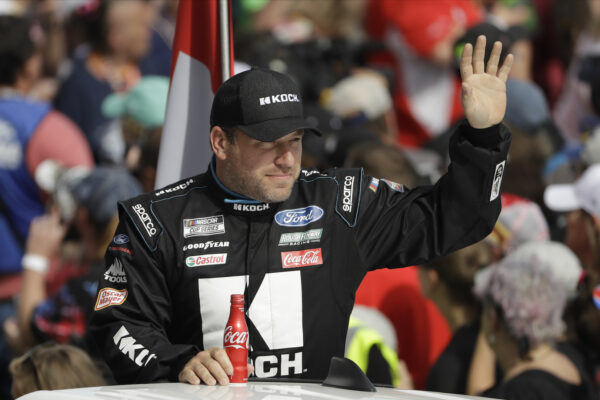 Ryan Newman waves before the NASCAR Daytona 500 auto race