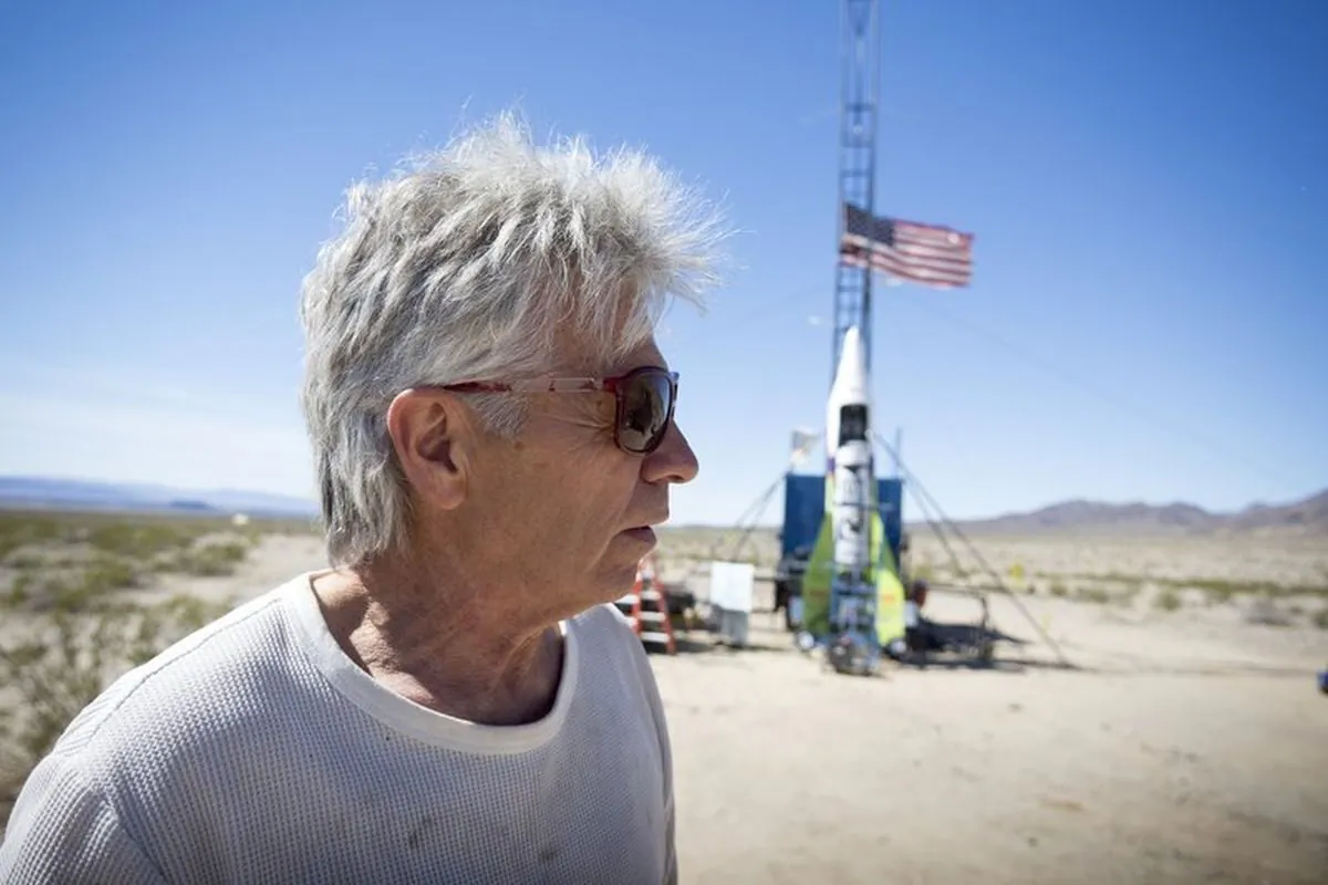 "Mad" Mike Hughes reacts after the decision to scrub another launch attempt of his rocket near Amboy, California, on March 6, 2018. (James Quigg/Daily Press via AP, File)