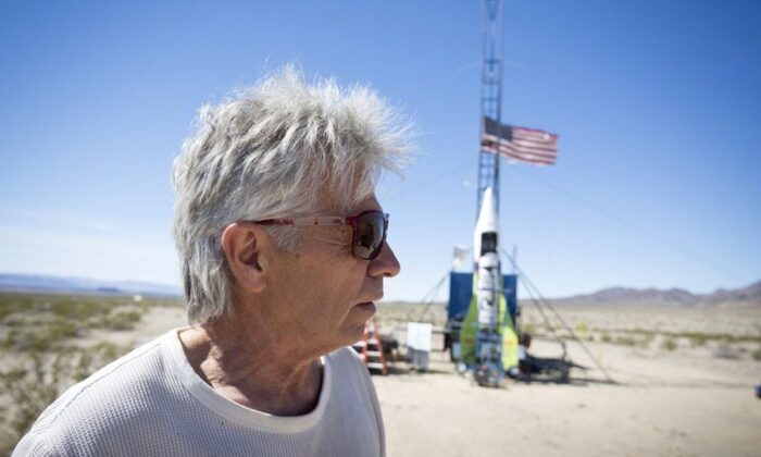 "Mad" Mike Hughes reacts after the decision to scrub another launch attempt of his rocket near Amboy, California, on March 6, 2018. (James Quigg/Daily Press via AP, File)