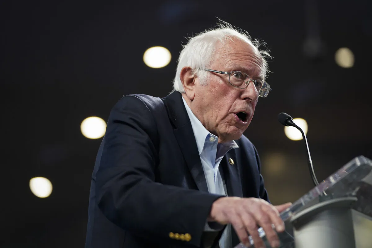 Democratic presidential candidate Sen. Bernie Sanders (I-Vt.) speaks during a campaign rally in Houston, Texas, on Feb. 23, 2020. (Drew Angerer/Getty Images)