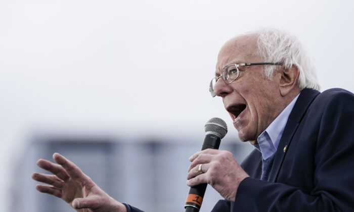 Democratic presidential candidate Sen. Bernie Sanders (I-Vt.) speaks during a campaign rally in Austin, Texas, on Feb. 23, 2020. (Drew Angerer/Getty Images)