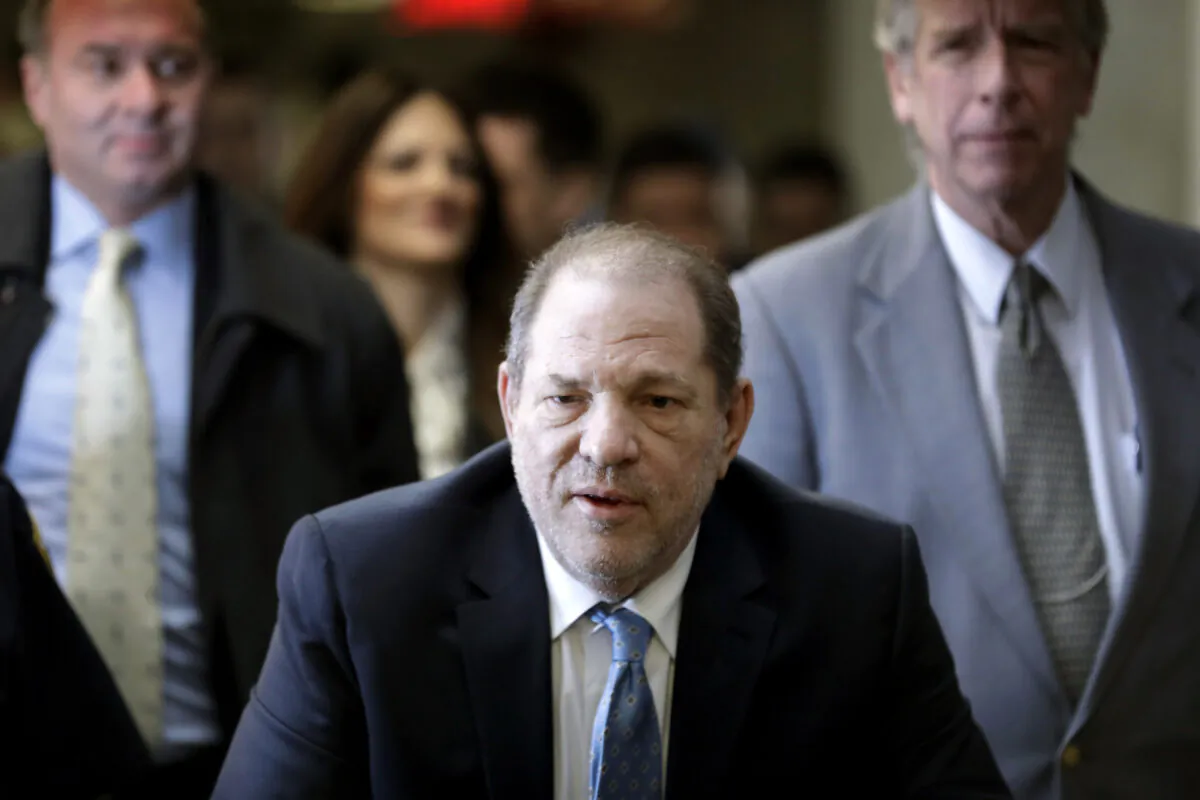 Harvey Weinstein arrives at a Manhattan courthouse for his rape trial in New York City, on Feb. 24, 2020. (Seth Wenig/AP Photo)