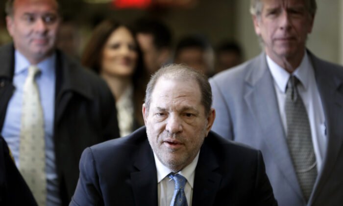 Harvey Weinstein arrives at a Manhattan courthouse for his rape trial in New York City, on Feb. 24, 2020. (Seth Wenig/AP Photo)