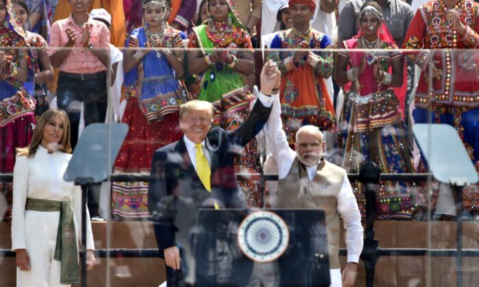 Indian Prime Minister, Narendra Modi and the President Donald Trump and First Lady Melania Trump at Motera Stadium, in Ahmedabad, Gujarat, on Feb. 24, 2020. (Press Bureau pof India)