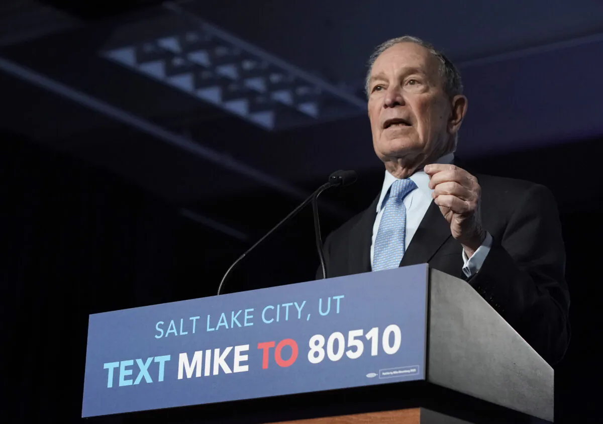 Democratic presidential candidate former New York City Mayor Mike Bloomberg talks to supporters at a rally in Salt Lake City on Feb. 20, 2020. (George Frey/Getty Images)