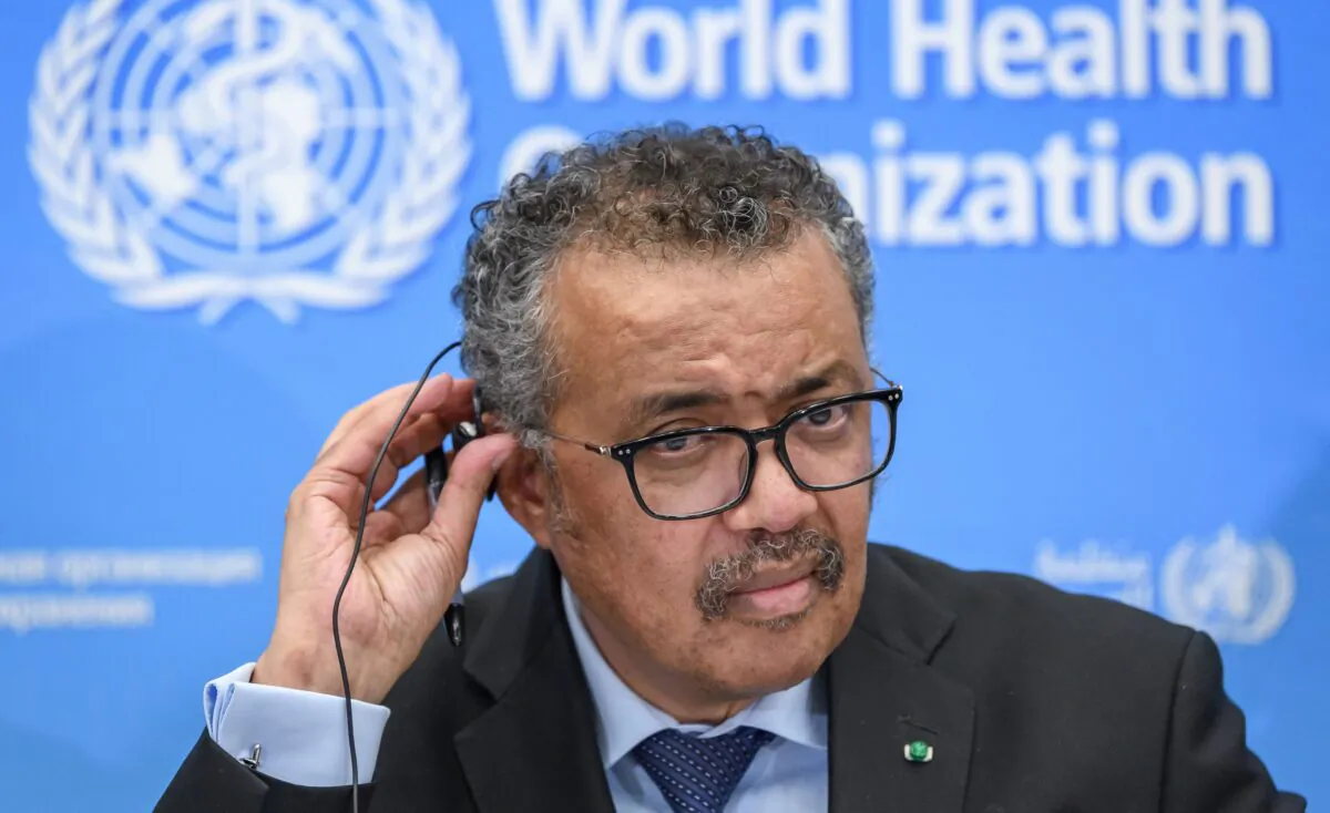 World Health Organization director-general Tedros Adhanom Ghebreyesus at a press conference in Geneva on Feb. 24, 2020. (Fabrice Coffrini/AFP via Getty Images)