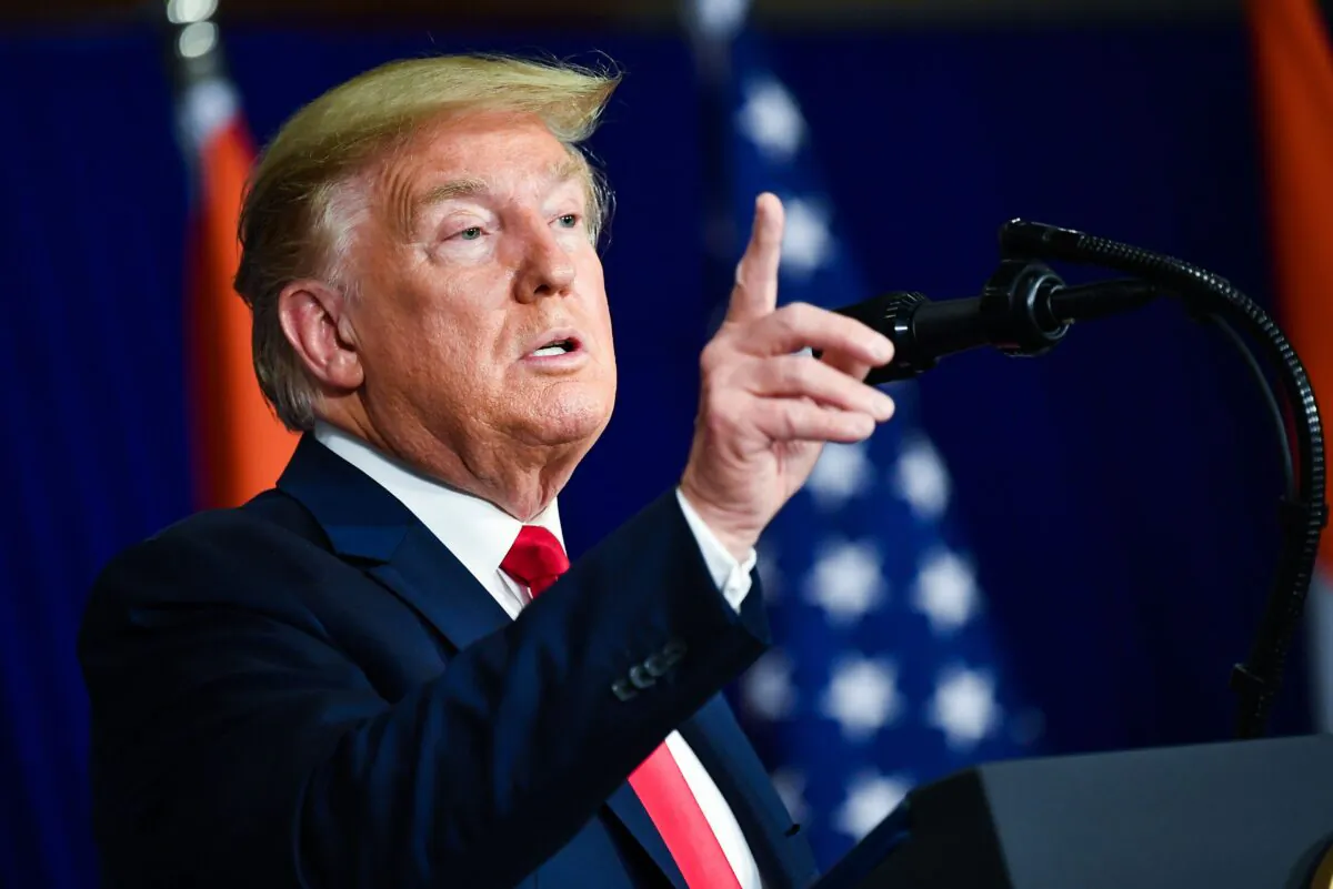 President Donald Trump speaks during a press conference in New Delhi on Feb. 25, 2020. (Mandel Ngan/AFP via Getty Images)