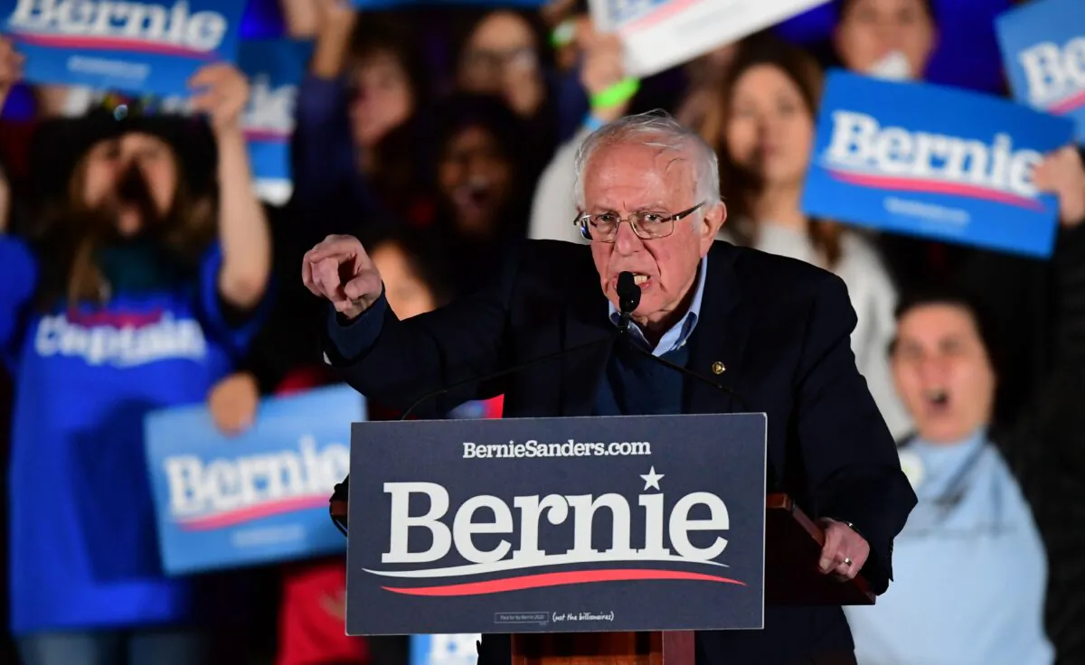 Democratic presidential hopeful Sen. Bernie Sanders (I-Vt.) speaks during a Get Out to Caucus Rally at Springs Preserve Amphitheater in Las Vegas, Nev., on Feb. 21, 2020. (Frederic J. Brown/AFP via Getty Images) 
